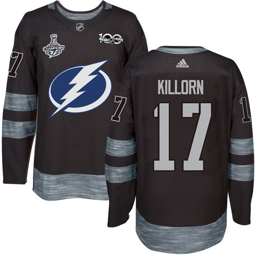 Men Adidas Tampa Bay Lightning #17 Alex Killorn Black 1917-2017 100th Anniversary 2020 Stanley Cup Champions Stitched NHL Jersey->dallas stars->NHL Jersey